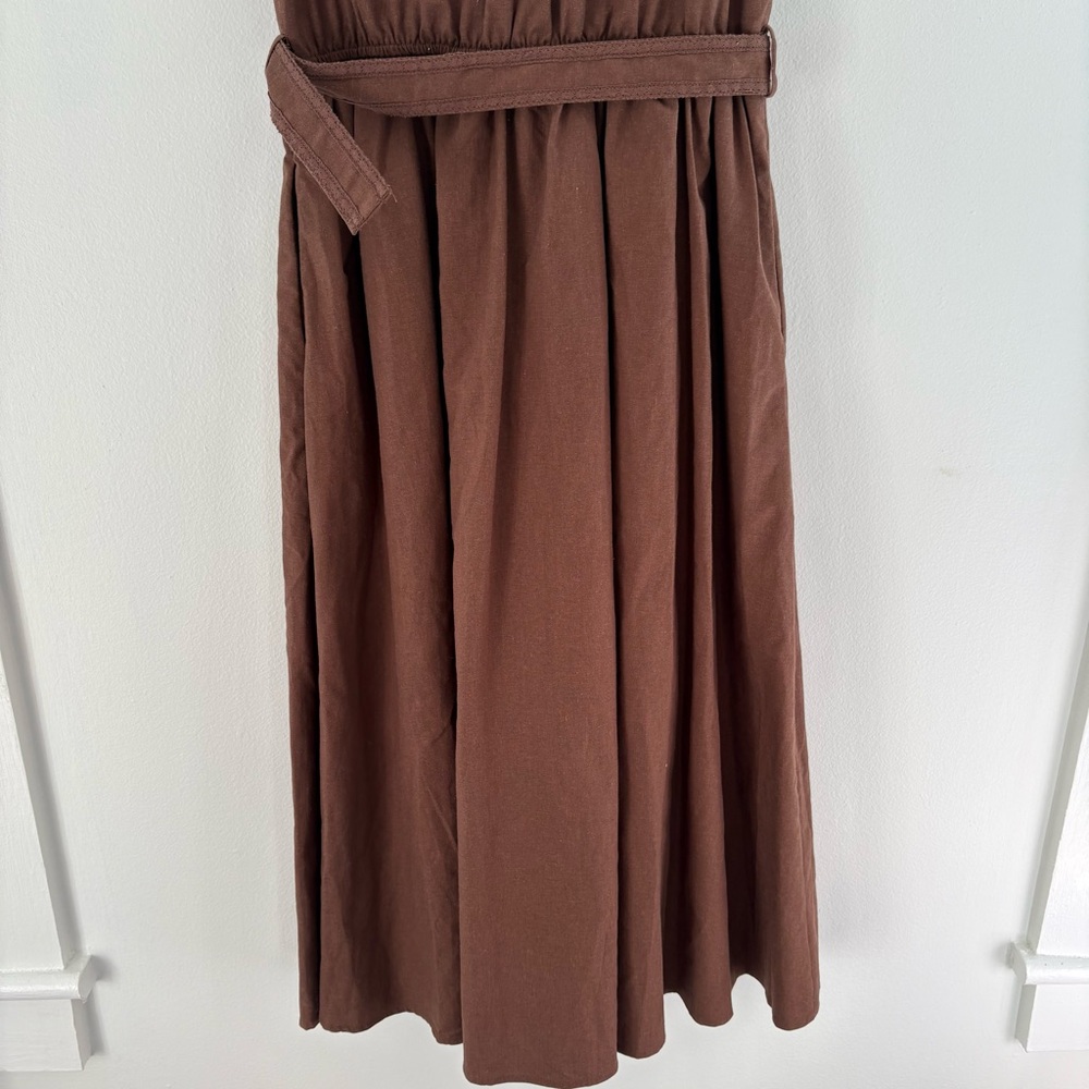 Tuckernuck || En Saison Megumi‎ Linen Blend Midi Shirt Dress Belted Brown M - Picture 7 of 10